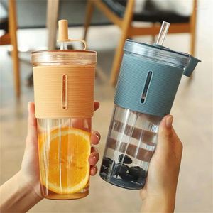 Bouteilles d'eau tasse 700ml Transparent réutilisable voyage avec couvercle et paille accessoires pour la maison café outils de boisson portables créatifs