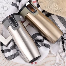 Bouteilles d'eau personnalisées en acier inoxydable tasse à café isolation sous vide bouteille de boisson étanche avec couvercle automatique portable tasse cadeau boîte 230407