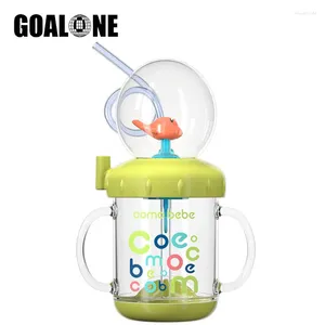 Bouteilles d'eau mignonnes pour enfants, fontaine à boire avec poignée en paille de silicone, tasses étanches sans BPA pour tout-petits