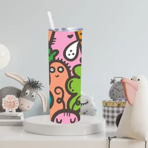 Waterflessen Leuke Monsterprint Tumbler Met Deksel En Stro Geïsoleerd Thermisch 20 Oz Kopjes Koffiekopje Voor Buiten Reizen Camping