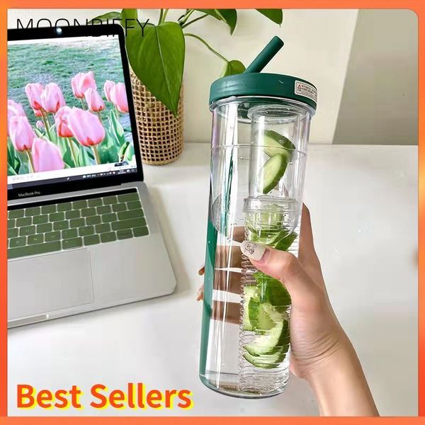 Bouteilles d'eau Bouteille d'eau mignonne avec paille pliable Bouteille d'eau de 700 ml Thé aux fruits Filtre intégré Coupe Portable Bureau Drinkware Outdoor Shaker 230608