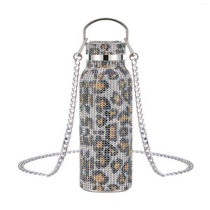 Bouteilles d'eau Bouteille de diamant Bling Strass en acier inoxydable thermique rechargeable isolé avec chaîne