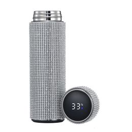 Bouteilles d'eau Diamant Thermos Bouteille d'eau Tasse Tasses thermiques Boire du café Inoxydable Creative Affichage intelligent de la température Vide Café Thermos 230614