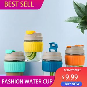 Botella de agua cirkul, vaso de vidrio con pajita para bebidas dobles, mini taza de moda de 350ML, botella de agua con tapa y pajitas, vaso de plástico reutilizable