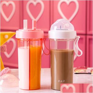 Bouteilles D'eau Double St Portable Sports Bouteille En Plastique Bpa Garçons Filles Amoureux Boire Tasse 420Ml Drop Delivery Maison Jardin Cuisine Dinin Dhk4U