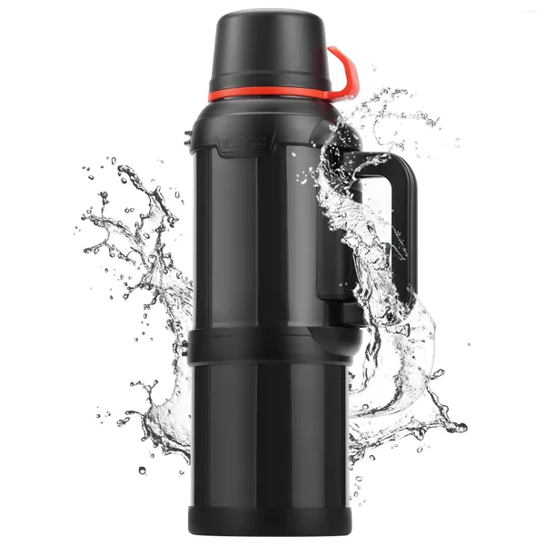 Botellas de agua ESWEEY 4L Termos de café grandes para viajes - Jarra aislada Botella de vacío clásica con asa y correa de acero inoxidable