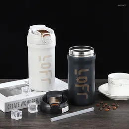 Botellas de agua Taza de café de acero inoxidable de grado alimenticio Estudiante masculino y femenino Aislamiento vacío Pajita portátil Acompañamiento