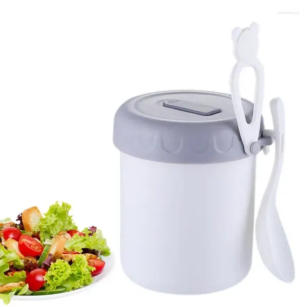 Botellas de agua Frasco de comida Contenedor de sopa A prueba de fugas Vacío de acero inoxidable Portátil Microondas Seguro 15.87 oz con cuchara para