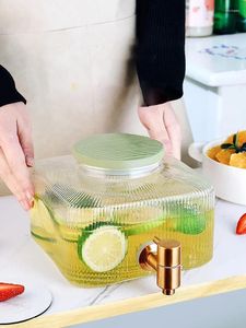 Bouteilles d'eau Réfrigérateur Pichet froid en verre avec robinet de 2,8 L de grande capacité Barrel Fruit Téapot carré Juice Pot en céramique Scellé