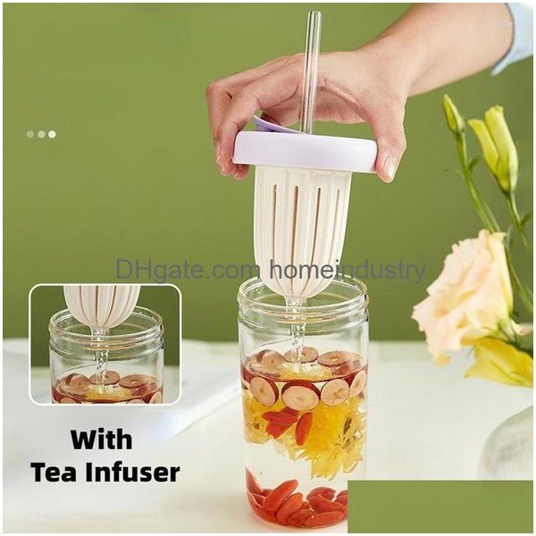 Bouteilles d'eau Bouteille en verre avec infuseur à thé Portable Verres transparents Couvercle et St Grande capacité Drinkware 2023 Drop Livraison Dhpss