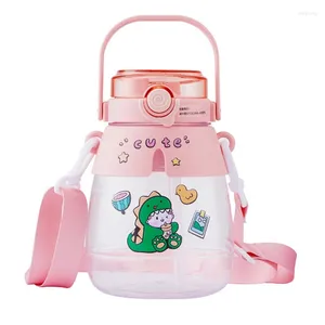 Bouteilles d'eau gradient bouteille mignonne pour les filles enfants Big Belly tasse avec autocollants de paille 1.3L