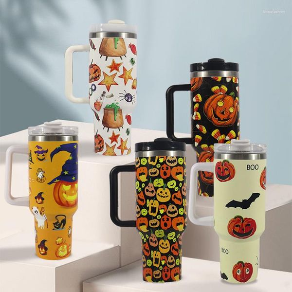 Bouteilles d'eau Halloween Tasse Poignée 40oz Tasse Isolation Voiture Grande Capacité Café Glacé En Acier Inoxydable Cadeau Famille Amis Coloré