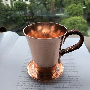 Bouteilles d'eau Fait à la main en cuivre pur eau thé vin bière tasse à café avec plats poignée anti-brûlure moscou Mule vin tasse Drinkware 231205