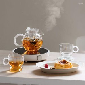 Bouteilles d'eau haute théière en verre borosilicaté et tasse ensemble rétro lumière luxe original théière maison résistant à la chaleur verres transparents