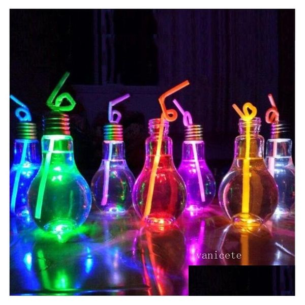 Bouteilles d'eau Accueil Led Lumière Bb Bouteille En Plastique Lait Jus Eaux Jetable Anti-Fuite Boisson Tasse Avec Couvercle Creative Drinkware Par Mer Dh7D5