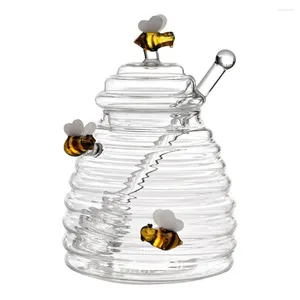 Bouteilles d'eau pot de miel ménage créatif Transparent avec couvercle de tige d'agitation en verre pour magasin organisateur de cuisine