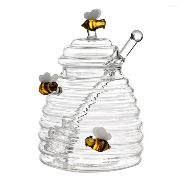 Bouteilles d'eau pot de miel ménage créatif Transparent avec couvercle de tige d'agitation en verre pour magasin organisateur de cuisine