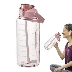 Waterflessen Inspirerende fles 2L Grote drinkbeker met rietje en tijdmarkeringen Grote motiverende sporten