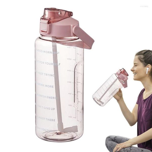 Bouteilles d'eau Inspirational Bottle 2L Big Drinking Cup Avec Paille Et Time Marks Large Motivational Sports