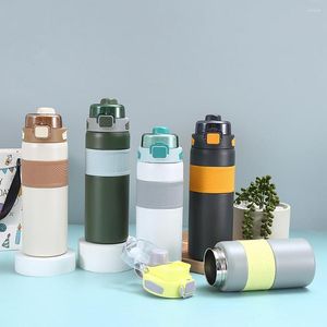 Waterflessen Geïsoleerde Beker 600 ML/800 ML Roestvrijstalen Thermosflessen Grote Capaciteit Brede Mond Met Stro Draagbare Handvat drinkware