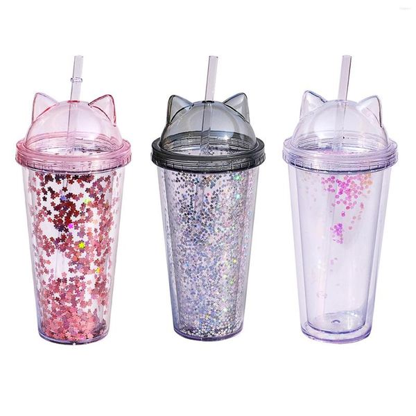 Bouteilles d'eau isolées gobelet à Double paroi tasse avec couvercle et paille scintillant Simple Flash poudre tasses pour voyage Shopping froid