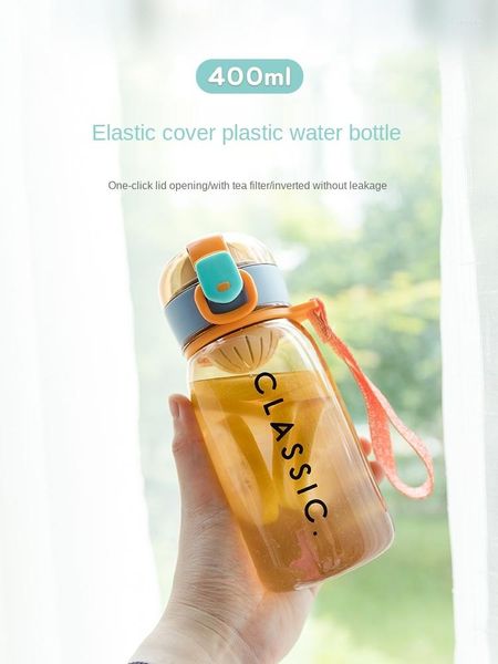 Botellas de agua japonesas con letras creativas, deportivas portátiles con asa, cubierta elástica a prueba de fugas, taza espacial, regalos de plástico de gran capacidad