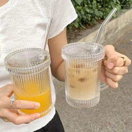 Bouteilles d'eau style japonais simple et belle tasse de paille en verre tasse de café résistant au lait de chaleur avec des cadeaux de mariage à thé de couvercle 390 ml