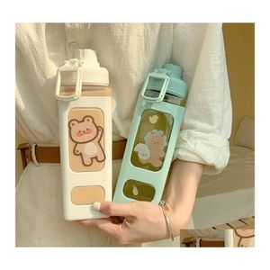 Waterflessen kawaii berenfles voor meisjes schattige plastic schoolgymnas drinken met st juice bubble theekopjes bpa 700/900 ml drop leveren otddv