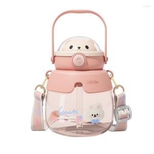 Bouteilles d'eau Kawaii bouteille avec paille dessin animé étudiant plastiques enfants Portable