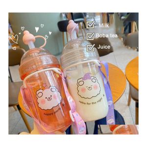 Waterflessen kawaii bubble melkthee met st rand voor meisjes kinderen schattig plastic draagbaar sap boba drinkbekers bpa 560 ml druppel ot5mh