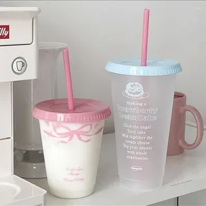 Waterflessen kawaii kopje met deksel rietje voor koffie sap melkthee schattig plastic fles draagbare herbruikbaar drinken bpa gratis