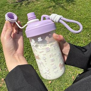 Waterflessen kawaii glazen fles esthetiek voor koffie bubbel melk theesap schattig Koreaanse bloem puppy draagbaar meisje drink 500 ml