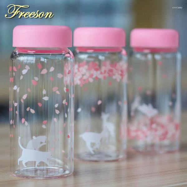 Bouteilles d'eau Kawaii japonais Sakura bouteille en verre créatif mignon dessin animé Animal Camping Sport fille femme de chambre verres livraison directe