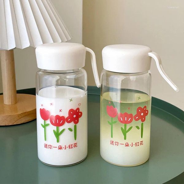 Botellas de agua Kawaii taza de vidrio coreana resistente al calor para café, leche, jugo, té de burbujas, botella bonita con tapa, regalo libre de BPA, 400ml