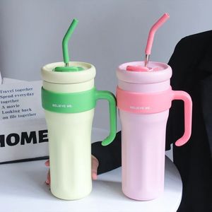 Bouteilles d'eau Kawaii Tumbler Thermos Tasse Pour Café Thé Jus 1250 ml En Acier Inoxydable Thermique Avec Poignée De Paille Tasse De Voiture Bouteille De Gym 231218