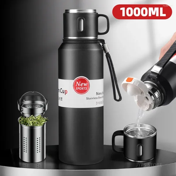 Bouteilles d'eau Thermos à café de grande capacité de 1500ml, bouteille sous vide avec filtre à thé, flacons de voyage en acier inoxydable, tasse pour garder au froid 1L