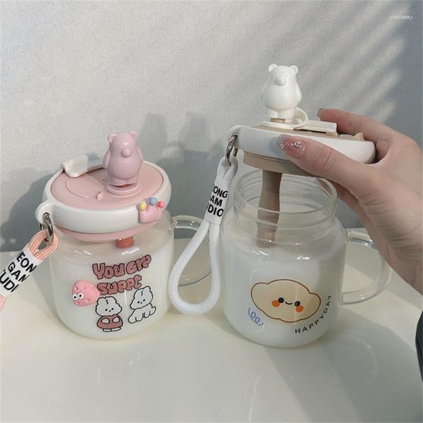 Botellas de agua de gran capacidad, taza de vidrio resistente a altas temperaturas, mezcla de utensilios para beber en el hogar, Sippy Cute