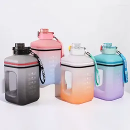 Bouteilles d'eau de grande capacité, bouteille de couleur dégradée, boisson droite, corde Portable, tasse carrée en plastique, 2200ml froid