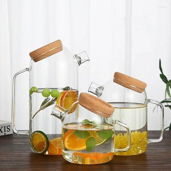 Botellas de agua Gran capacidad Glass Transparent Glass Tetera resistente al calor Hervidor de té Pot de té creativo Jug de jugo para el hogar