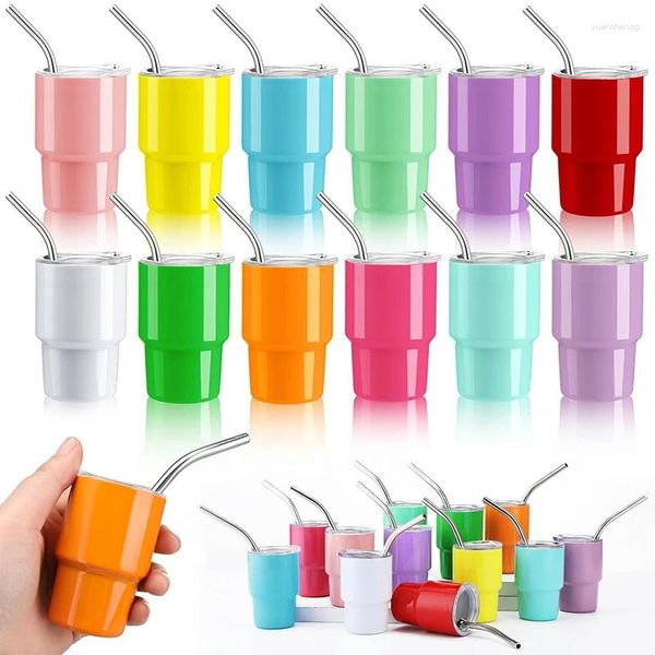 Bouteilles d'eau lmetjma 2oz mini tubler double tasse vide en acier inoxydable tasse sublimation s en verre gobelers tasses avec paille et couvercles jt228