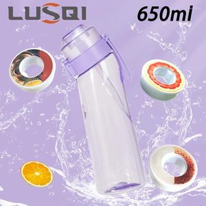 Waterflessen lusqi 650 ml luchtsmaakfles met 1 pc willekeurige smaakpeulen sportstroopbeker tritan voor outdoor fitness bpa gratis