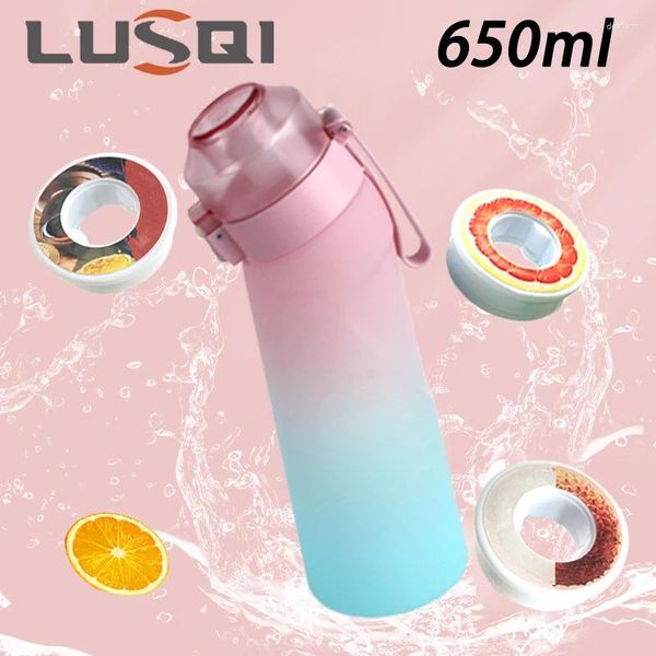 Bouteilles d'eau Lusqi 650 ml Bouteille aromatisée à l'air avec 1pc Pods à saveur aléatoire Sports Paille Tritan pour le fitness extérieur BPA gratuit