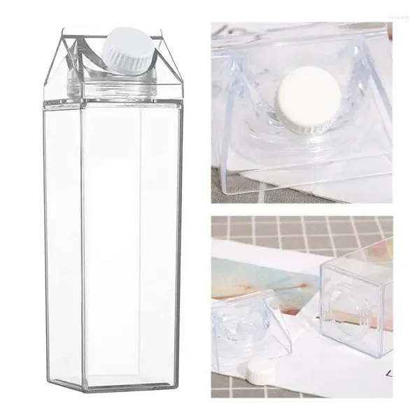 Botellas de agua Cartón de leche Caja de jugo portátil reutilizable 500 ml / 1000 ml Tapa sellada Botella cuadrada Almacenamiento transparente