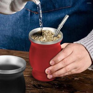 Bouteilles d'eau moderne gourde gourde tasse en acier inoxydable en acier yerba avec bombille tasse brosse double kit de forme murale pour l'antioxydant