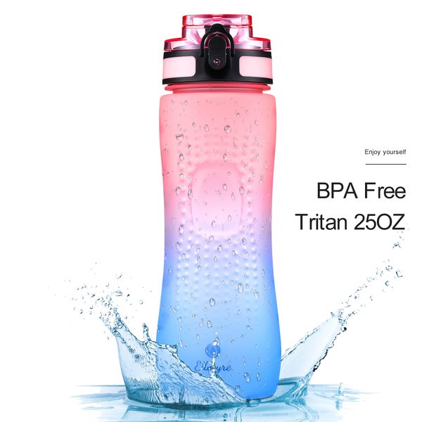 Botellas de agua Botellas de agua motivacionales Plástico Tritan sin BPA con marcador de tiempo 25 oz a prueba de fugas para niños / mujeres / hombre Apertura con una sola mano 230309