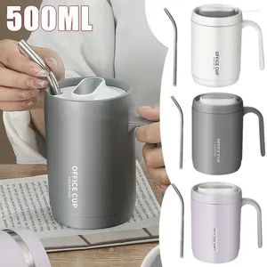Bouteilles d'eau tasse gobelet avec poignée couvercles isolés paille PP Liner café Termos tasse pour voyage boire 500ML
