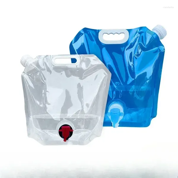 Bouteilles d'eau en plein air Portable pliable Valve bouche sac grande capacité bleu Camping seau en plastique stockage souple 5L