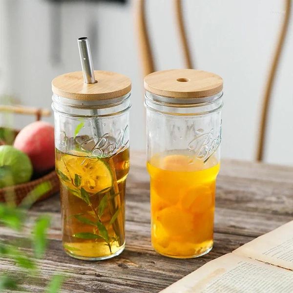 Bouteilles d'eau, tasses de fête avec pailles, couvercle de tasse en verre et couvercles de thé à bulles, pour boire de la bière, du café glacé, verres réutilisables