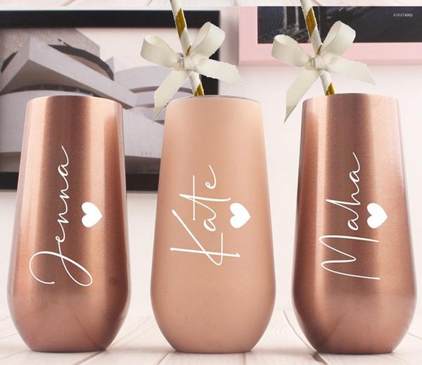 Botellas de agua personalizadas, vaso de flauta de 6oz, regalo de dama de honor, copa de boda de acero inoxidable personalizada, regalos aislados para vino, champán