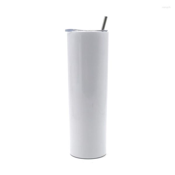 Bouteilles d'eau Bouteille de gobelet blanc vierge à sublimation personnalisée avec couvercle et paille en acier inoxydable de 12 oz isolée pour logo personnalisé